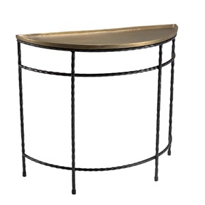 Johan - console demi-lune 90x36cm alu doré pieds métal noirs torsadés
