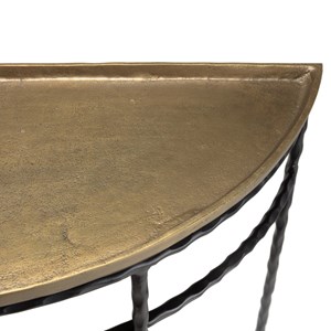 Johan - console demi-lune 90x36cm alu doré pieds métal noirs torsadés