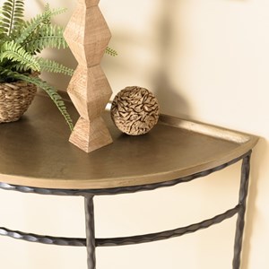 Johan - console demi-lune 90x36cm alu doré pieds métal noirs torsadés