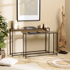 Johan - set de 2 consoles gigognes aluminium doré et noir pieds métal
