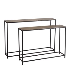 Johan - set de 2 consoles gigognes aluminium doré et noir pieds métal
