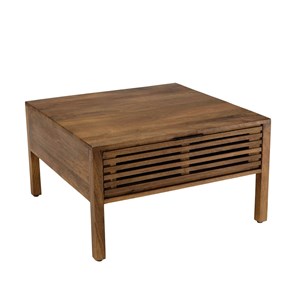 Alix - table basse carrée 70x70cm en bois manguier 2 tiroirs ajourés