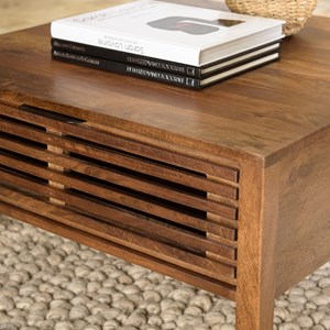 Alix - table basse carrée 70x70cm en bois manguier 2 tiroirs ajourés