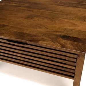 Alix - table basse carrée 70x70cm en bois manguier 2 tiroirs ajourés