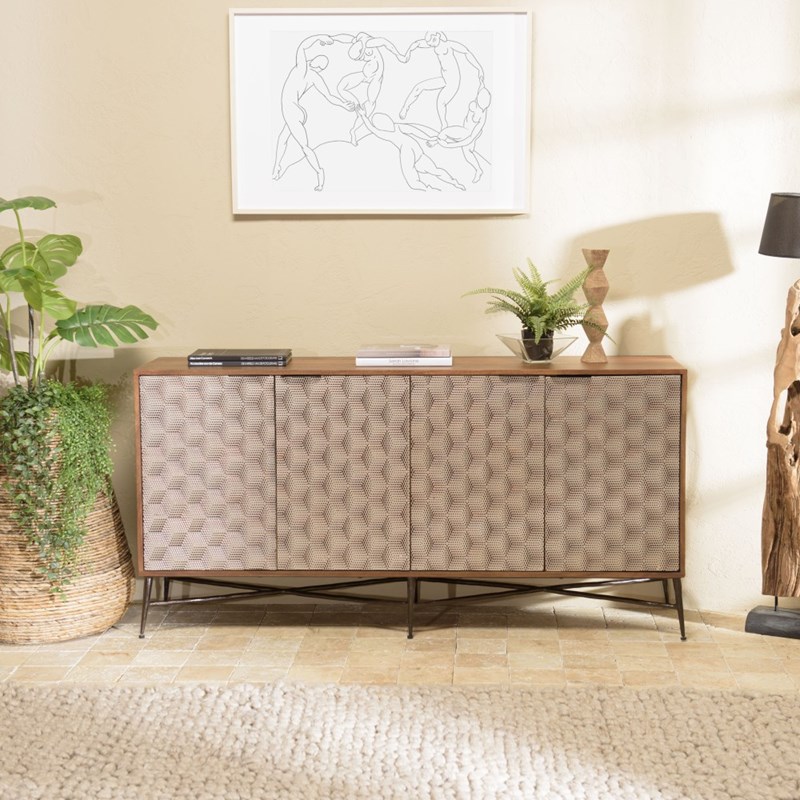 Macabane - Alix - buffet en bois de manguier 4 portes motifs
