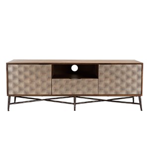 Alix - meuble tv en bois manguier 2 portes 1 tiroir motifs ethniques