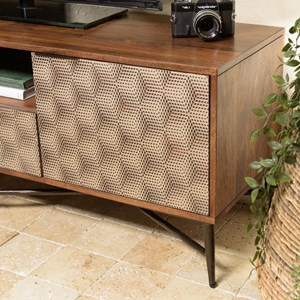 Alix - meuble tv en bois manguier 2 portes 1 tiroir motifs ethniques