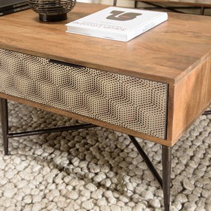 Alix - table basse rectangulaire en bois de manguier 2 tiroirs