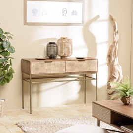Alix - console en bois de manguier 2 tiroirs motifs ethniques