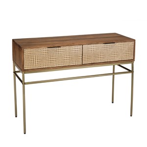 Alix - console en bois de manguier 2 tiroirs motifs ethniques