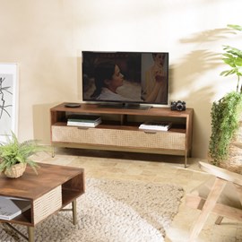 Alix - meuble tv en bois de manguier 2 niches 2 tiroirs