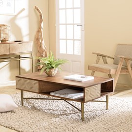 Alix - table basse rectangulaire en bois de manguier 2 niches
