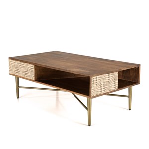 Alix - table basse rectangulaire en bois de manguier 2 niches