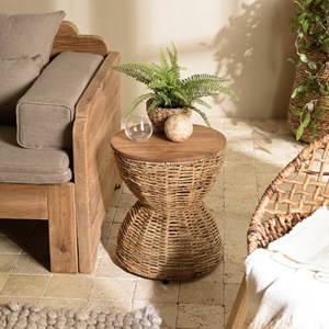 Sixtine - tabouret marron assise en bois de teck recyclé