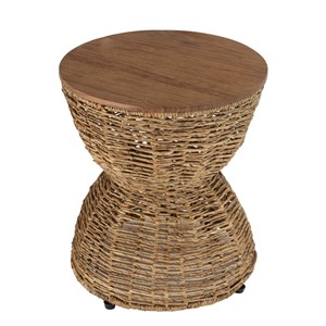 Sixtine - tabouret marron assise en bois de teck recyclé