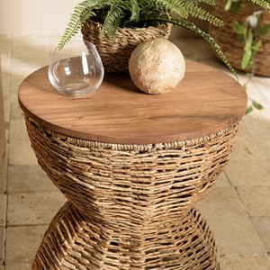 Sixtine - tabouret marron assise en bois de teck recyclé