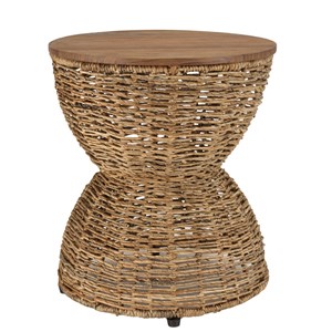 Sixtine - tabouret marron assise en bois de teck recyclé