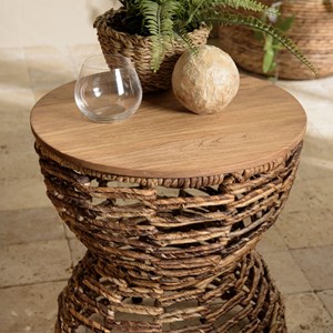 Sixtine - tabouret ajouré assise en bois de teck recyclé