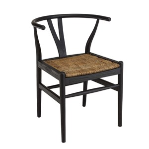 Sixtine - chaise bois de teck recyclé dossier arrondi et rotin noire