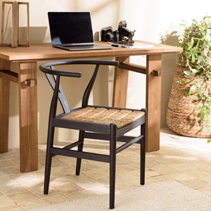 Sixtine - chaise bois de teck recyclé dossier arrondi et rotin noire