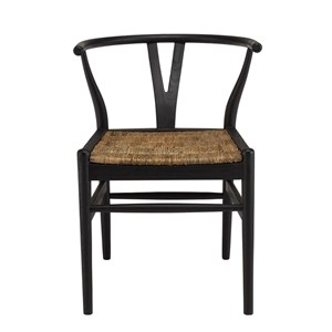 Sixtine - chaise bois de teck recyclé dossier arrondi et rotin noire