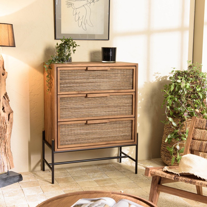Sixtine - commode 3 tiroirs en bois de teck recyclé