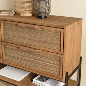 Sixtine - buffet 4 tiroirs 1 étagère en bois de teck recyclé
