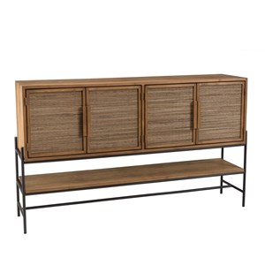 Sixtine - buffet 4 portes en bois de teck recyclé et rotin