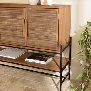 Sixtine - buffet 4 portes en bois de teck recyclé et rotin