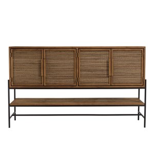Sixtine - buffet 4 portes en bois de teck recyclé et rotin