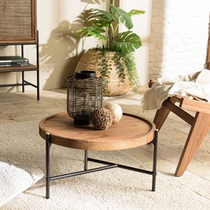 Sixtine - table basse ronde diam 58 plateau en bois de teck recyclé