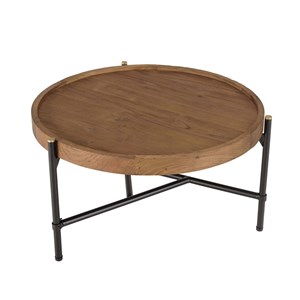 Sixtine - table basse ronde diam 58 plateau en bois de teck recyclé