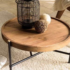 Sixtine - table basse ronde diam 58 plateau en bois de teck recyclé