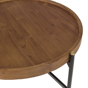 Sixtine - table basse ronde diam 58 plateau en bois de teck recyclé