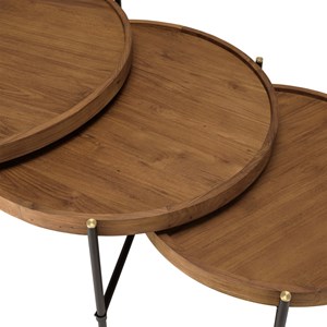 Sixtine - set de 3 tables basses tripodes rondes bois de teck recyclé
