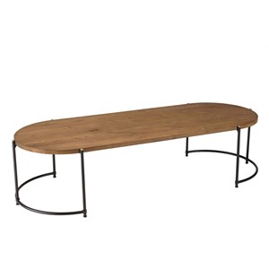 Sixtine - table basse ovale 163x63cm plateau en bois de teck recyclé