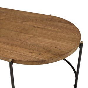 Sixtine - table basse ovale 163x63cm plateau en bois de teck recyclé