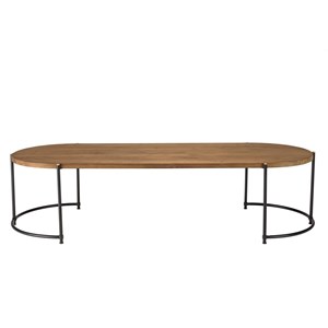 Sixtine - table basse ovale 163x63cm plateau en bois de teck recyclé