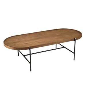 Sixtine - table basse ovale 140x63cm plateau en bois de teck recyclé