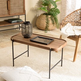 Sixtine - table basse ovale 85x43cm plateau en bois de teck recyclé