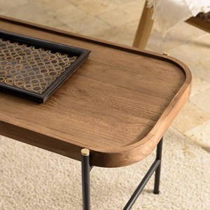 Sixtine - table basse ovale 85x43cm plateau en bois de teck recyclé