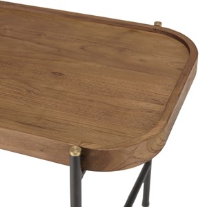 Sixtine - table basse ovale 85x43cm plateau en bois de teck recyclé