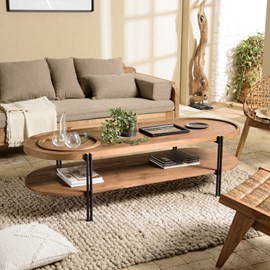 Sixtine - table basse bois teck recyclé 2 niveaux plateau amovible
