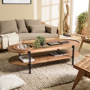 Sixtine - table basse bois teck recyclé 2 niveaux plateau amovible