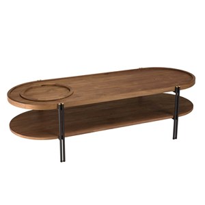 Sixtine - table basse bois teck recyclé 2 niveaux plateau amovible