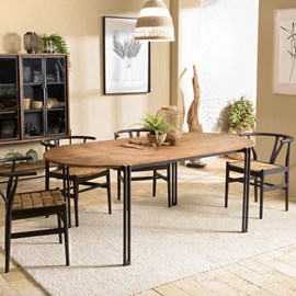 Sixtine - table à manger ovale 200x105cm plateau bois de teck recyclé