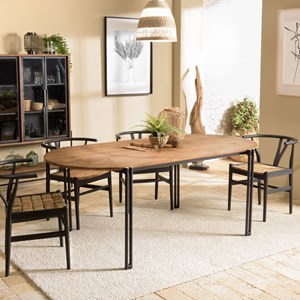 Sixtine - table à manger ovale 200x105cm plateau bois de teck recyclé
