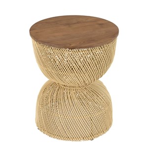 Sixtine - table d'appoint en rotin beige plateau en bois teck recyclé