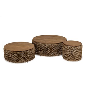 Sixtine - set de 3 tables basses rondes tissage de fibre de cocotier