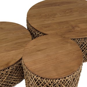 Sixtine - set de 3 tables basses rondes tissage de fibre de cocotier